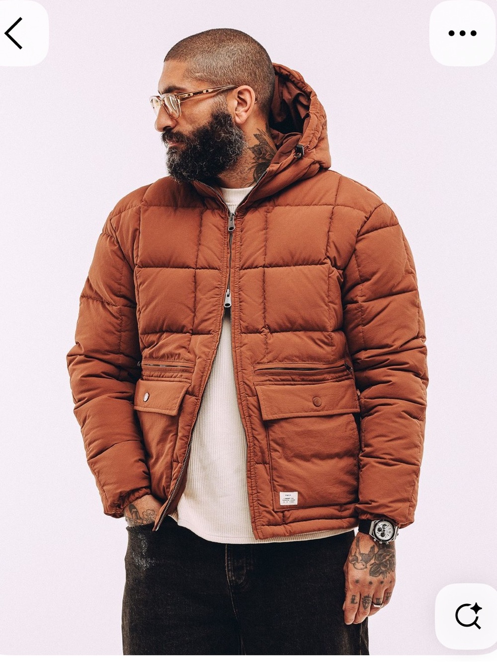 P&Co Powell Quilted Puffer Jacket in Rust Men's Medium Winter Streetwear Casual